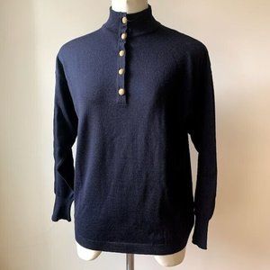 Laurel Women sweater Navy blue Gold Bottoms wool High-neck VTG PRISTINE CONDITIO